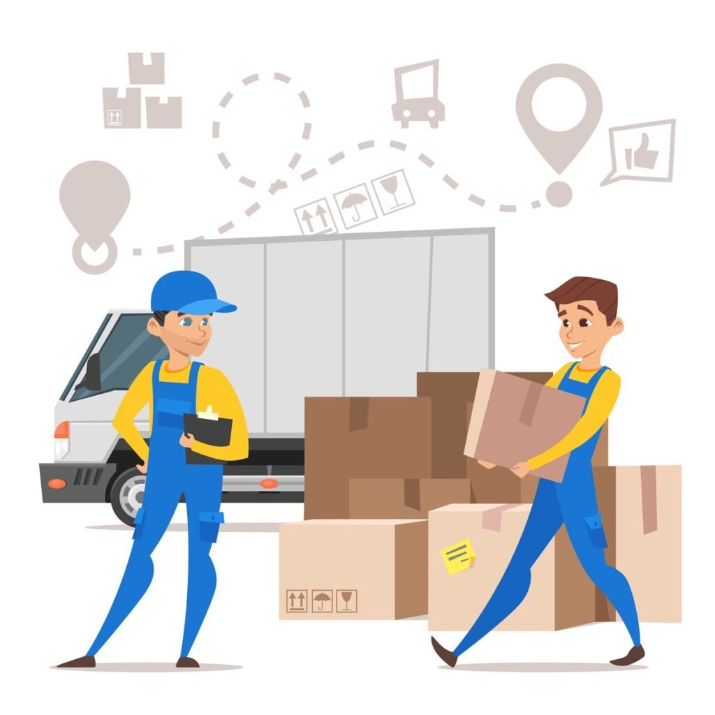 loaders movers man carrying cardboard boxes. concept for home m